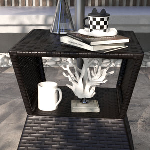 Outdoor Patio Rattan Wicker Coffee Table Garden End Tea Table Bistro Side Table w/ Umbrella Hole, Dark Coffee