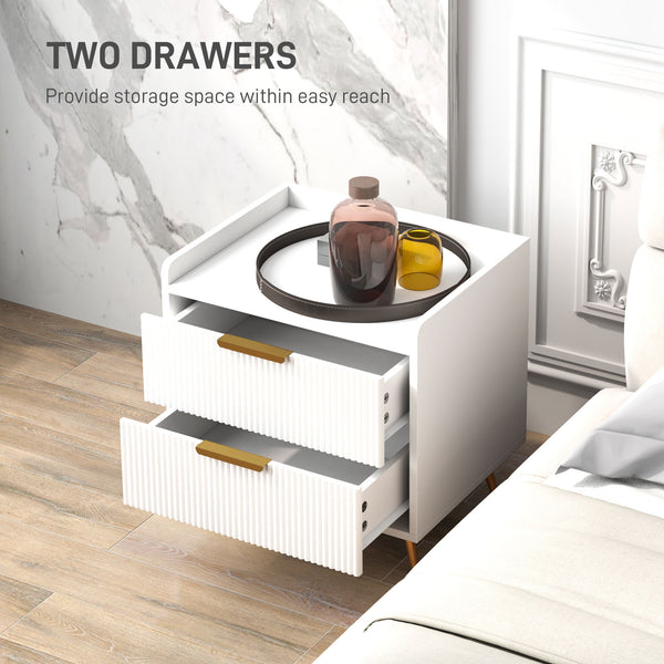 Table de chevet avec 2 tiroirs, table d'appoint avec pieds en métal pour chambre, blanche