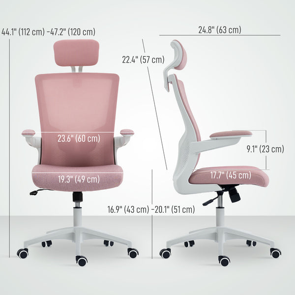 Ergonomic office chair with lumbar support and headrest, pink