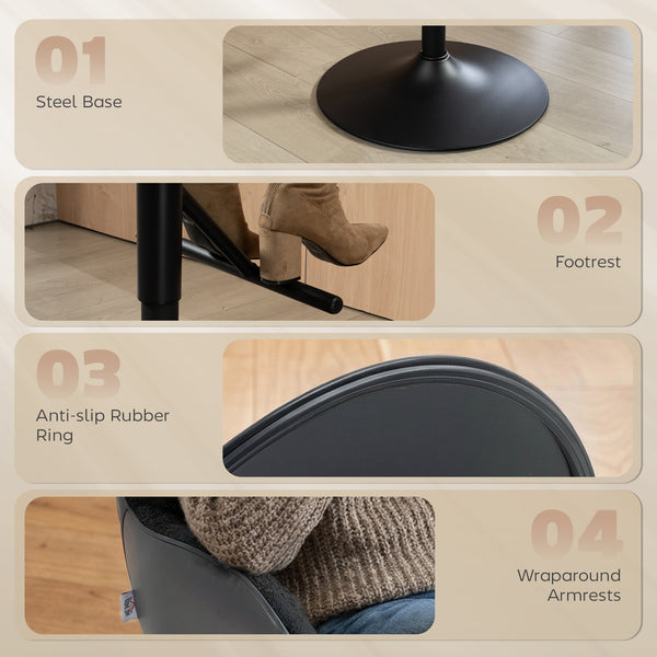 Ensemble de 2 tabourets de bar pivotants, hauteur comptoir, avec dossier, repose-pieds, accoudoirs et hauteur réglable, noir.