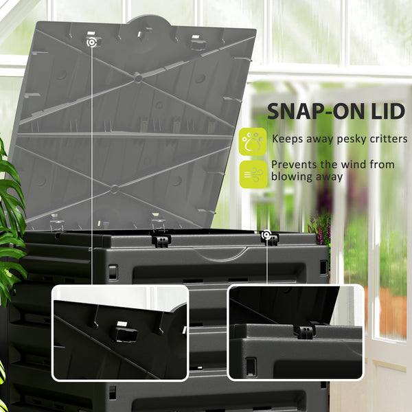 Composteur de jardin avec 80 aérations et 2 portes coulissantes, 450 L, jaune