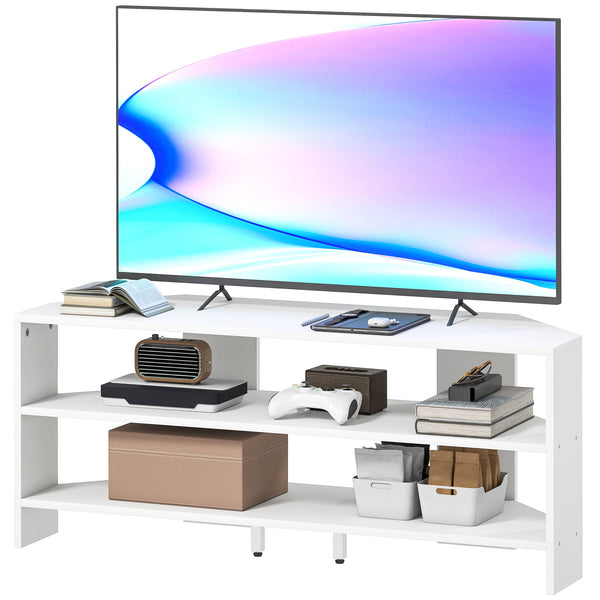 Meuble TV d'angle avec 2 étagères ouvertes pour TV 47 pouces, blanc
