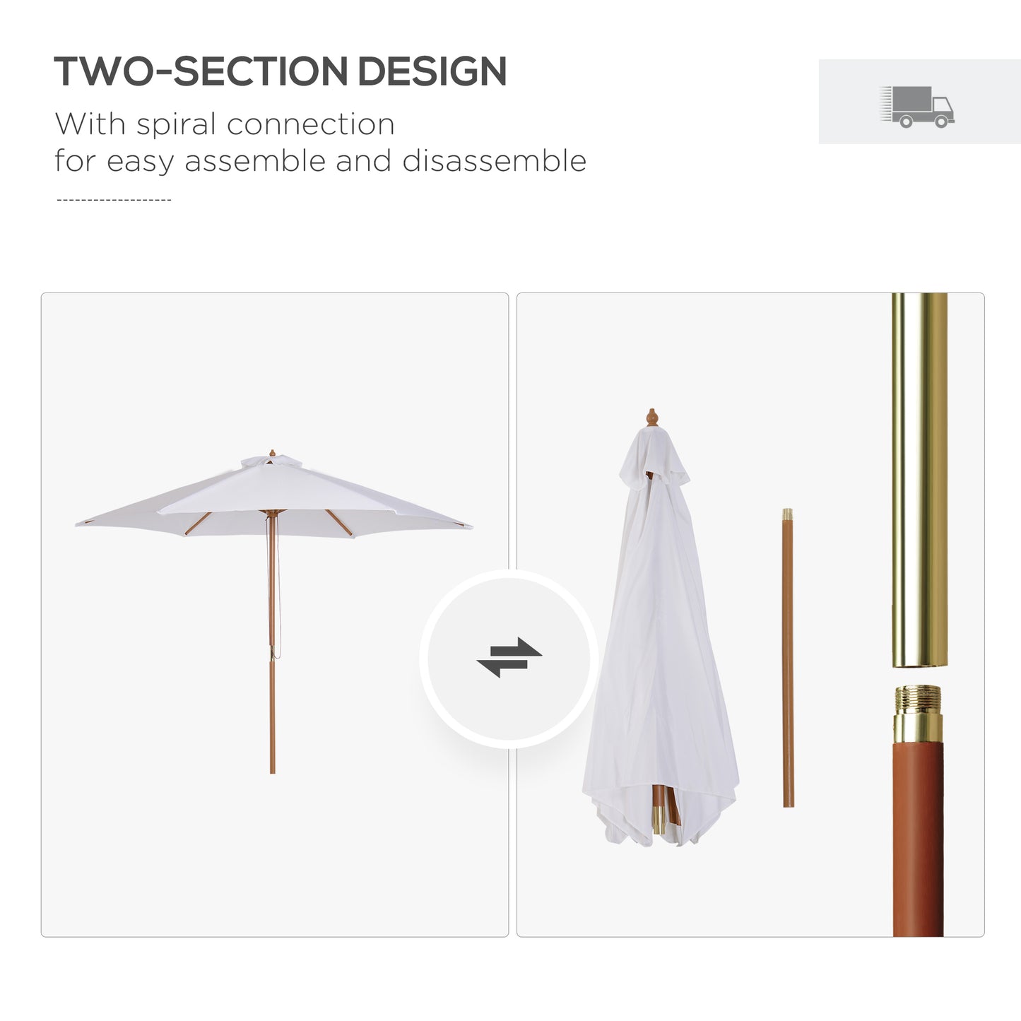 Outsunny 9' x 8' H Patio Umbrella, Hardwood Frame, Outdoor Beach Umbrella, White