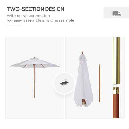 Outsunny 9' x 8' H Patio Umbrella, Hardwood Frame, Outdoor Beach Umbrella, White