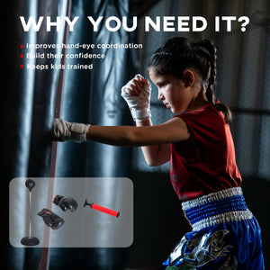 Sac de frappe sur pied réglable avec gants de boxe et pompe – Noir