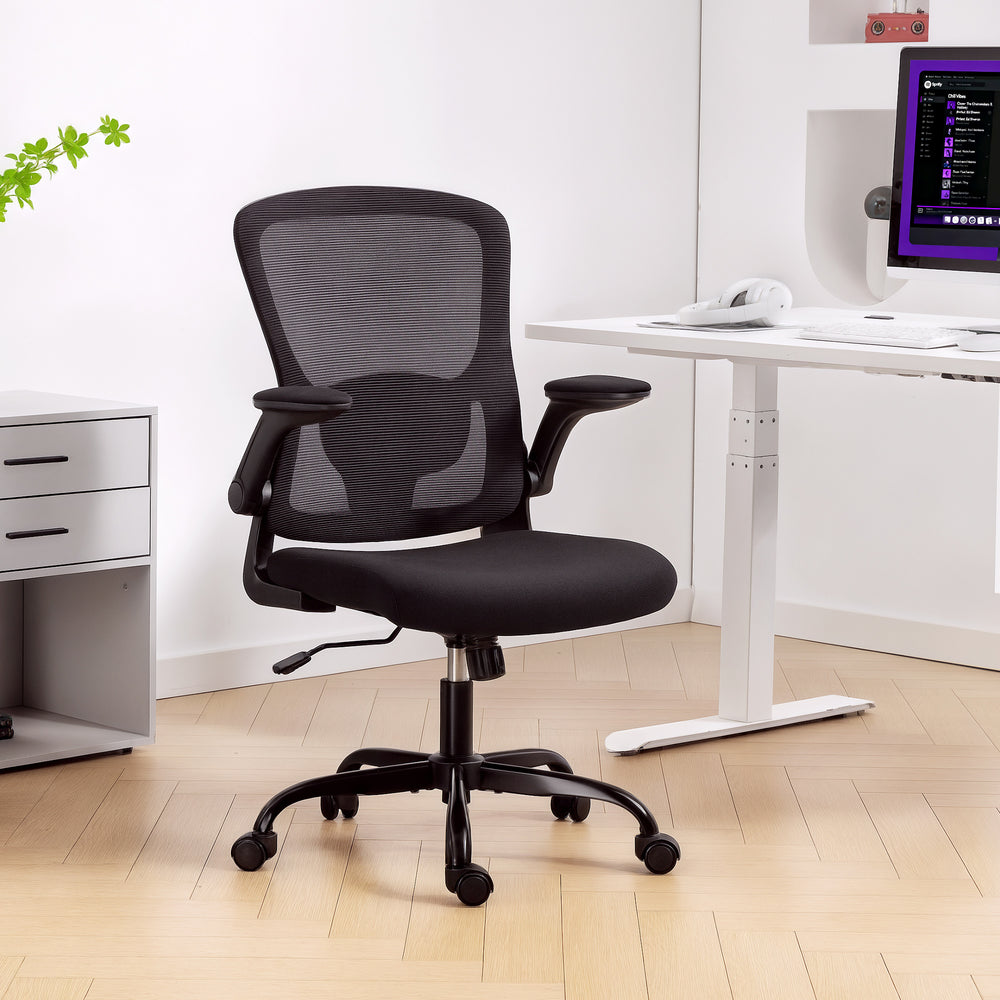 Chaise de bureau ergonomique en maille avec soutien lombaire 4D, noire