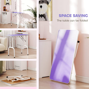 Foldable Pet Grooming Table for Dogs Cats with Adjustable Arm, Non-slip Surface, Purple