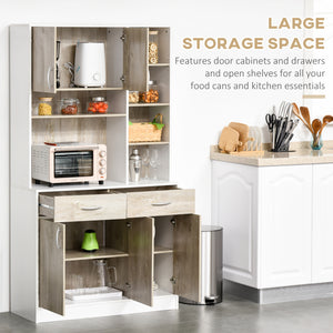 Buffet de cuisine avec rangement multiple, blanc et beige