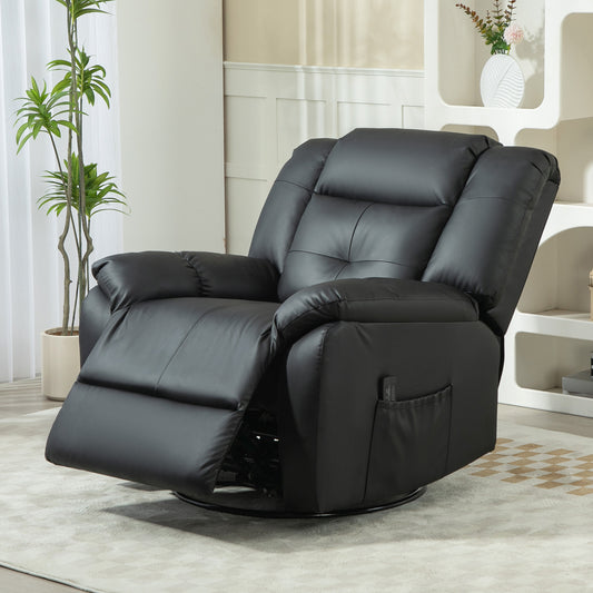 Fauteuil inclinable massant à vibrations 8 points en cuir, pivotant, poches latérales, noir