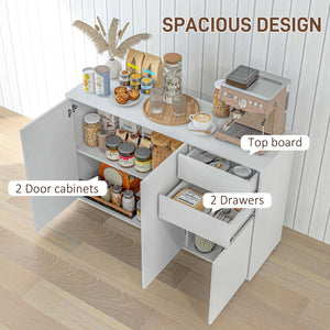 Buffet de cuisine moderne avec coin café, ouverture par simple pression et 2 tiroirs pour salon, blanc