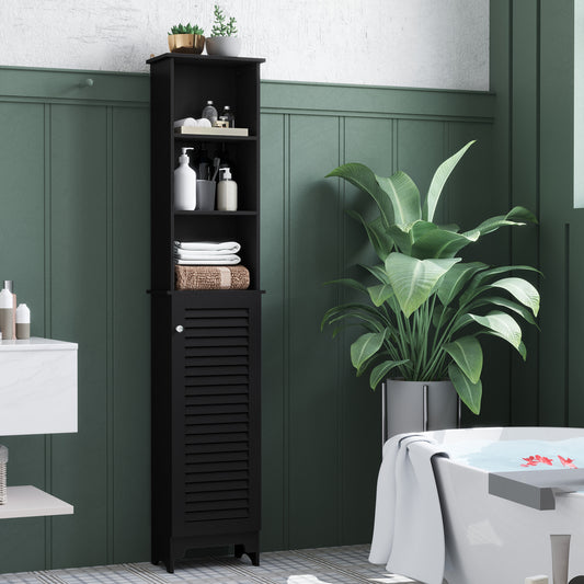 Meuble de rangement de salle de bain, tour à linge autoportante avec étagère réglable ouverte à 3 niveaux, noir