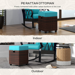 Set of 2 garden poufs in woven resin, sky blue