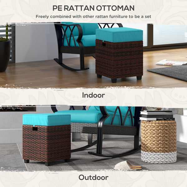 Set of 2 garden poufs in woven resin, sky blue