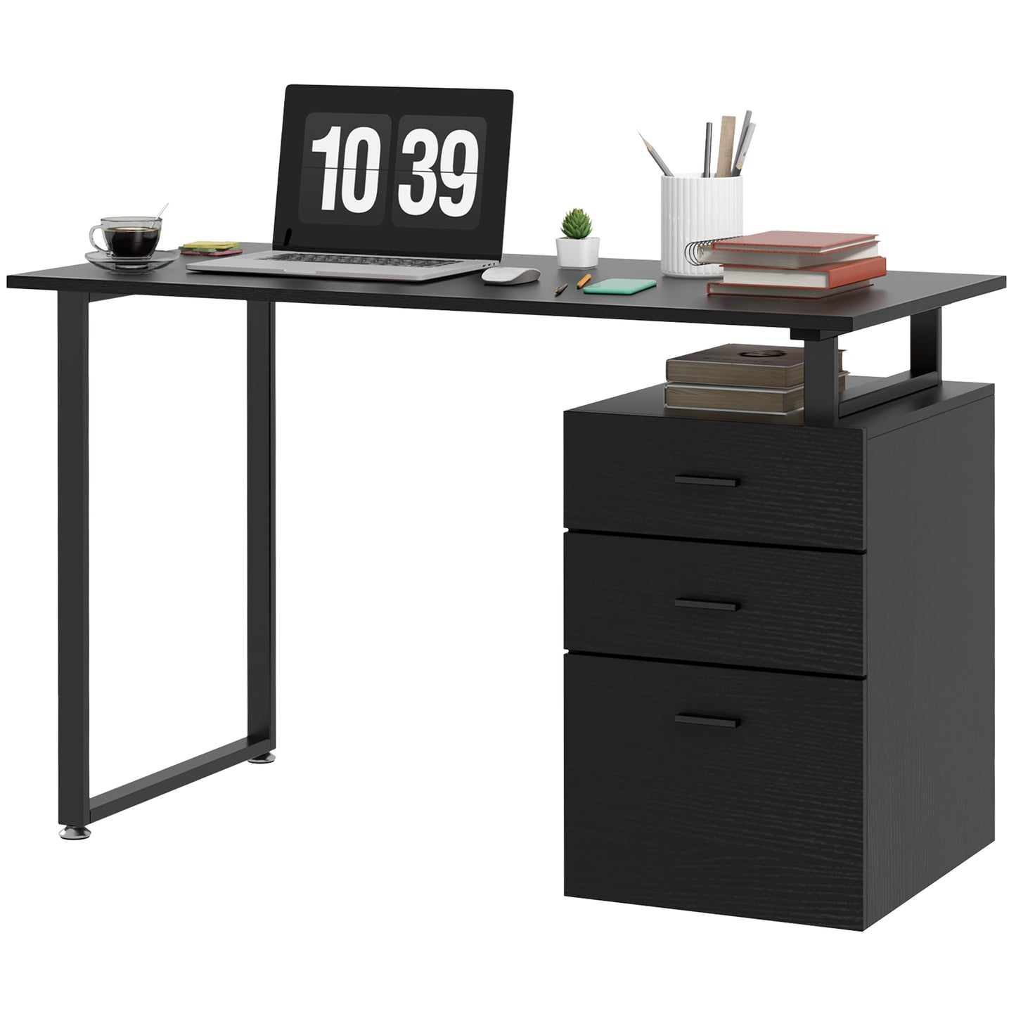 Bureau d'ordinateur moderne avec tiroirs de rangement, noir