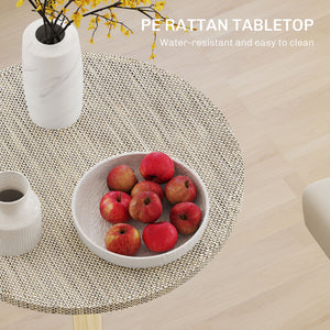 Adjustable bar table for 2 people, round with synthetic rattan top and steel base, gray