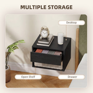 Ensemble de 2 tables de chevet flottantes avec tiroir et tablette ouverte – Noir