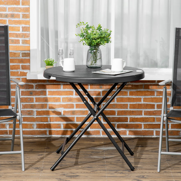 Table de patio ronde pliable avec plateau en PEHD et structure en acier, gris foncé