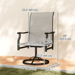 Ensemble de 2 chaises pivotantes d'extérieur avec dossier haut, gris clair