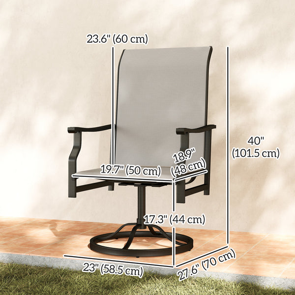 Ensemble de 2 chaises pivotantes d'extérieur avec dossier haut, gris clair