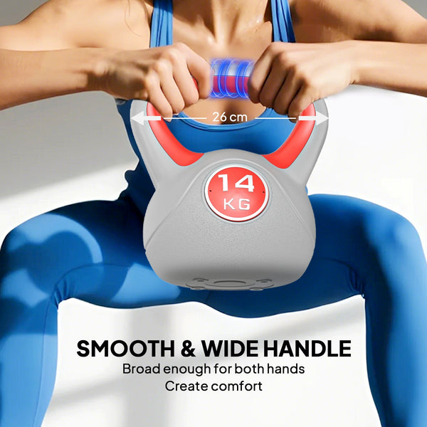 Kettlebell de 31 lb avec poignée large et base stable – Rouge et gris