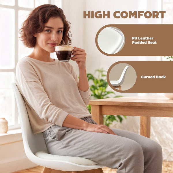 Ensemble de 6 chaises de salle à manger en bois d'hévéa avec coussin en cuir PU pour salon, chambre