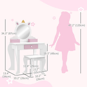 Unicorn Dressing Table with Stool, Mirror, Drawer and Storage Boxes, White