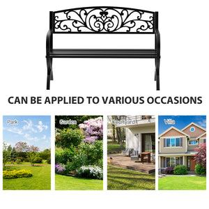 2-Seater Cast Iron Garden Bench for Patio, Black