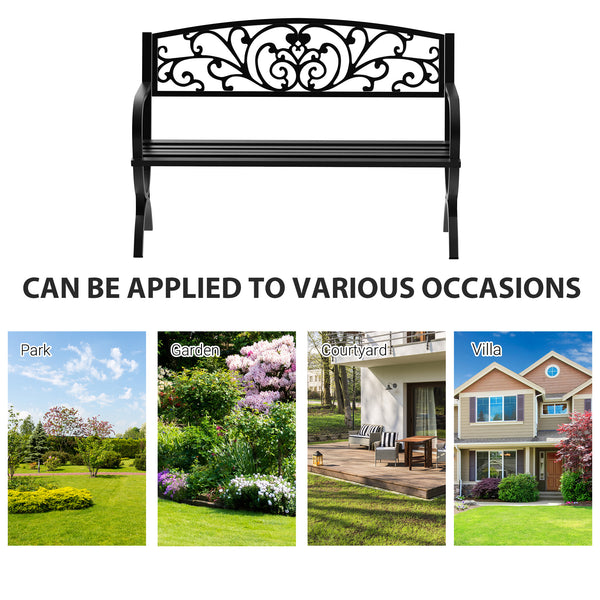 2-Seater Cast Iron Garden Bench for Patio, Black