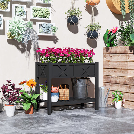 Jardinière surélevée en bois avec étagère de rangement, trous de drainage et doublure, 86 x 45 x 76 cm, noir
