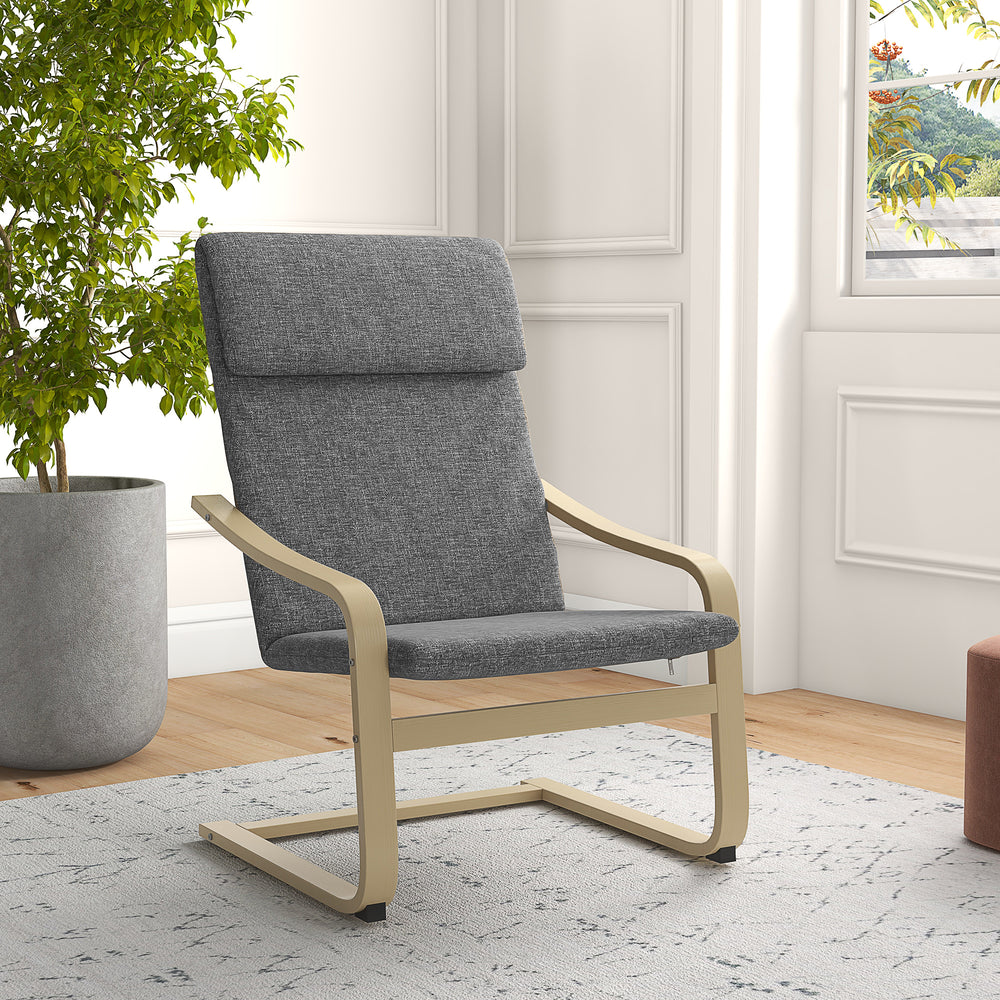 Fauteuil d’appoint rembourré avec accoudoirs et structure en bois – Gris foncé