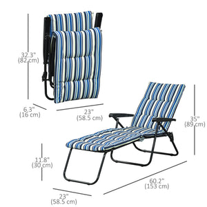 Chaise longue inclinable avec dossier réglable sur 6 positions, bleu et blanc
