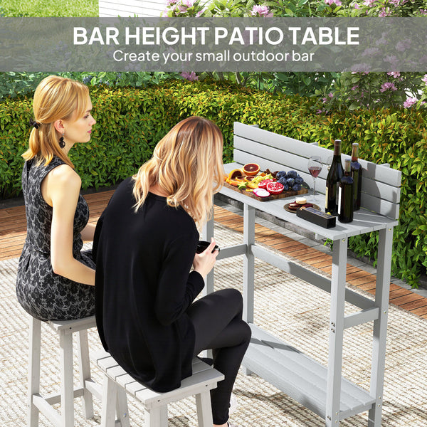 Table de bar rectangulaire d'extérieur avec repose-pieds intégré, grise