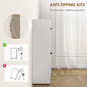 Meuble à chaussures étroit avec 2 tiroirs basculants et rangements latéraux, blanc