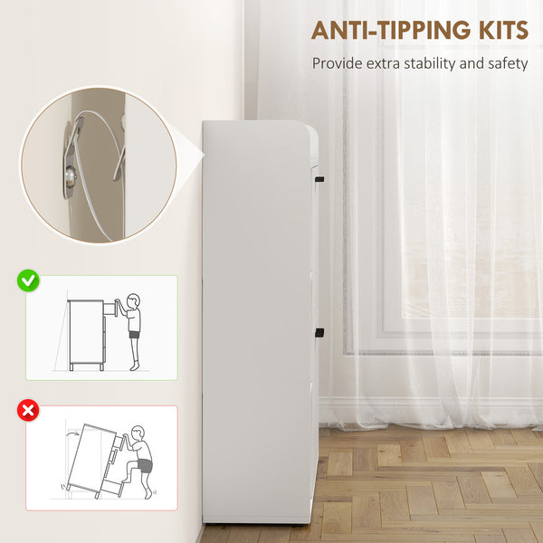 Meuble à chaussures étroit avec 2 tiroirs basculants et rangements latéraux, blanc
