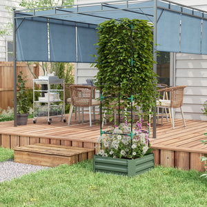 Raised galvanized planter with 4-tier trellis, green