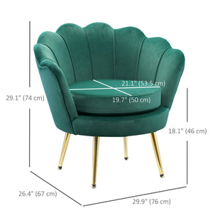 Fauteuil d'appoint lotus en tissu velours avec pieds en métal doré, vert foncé