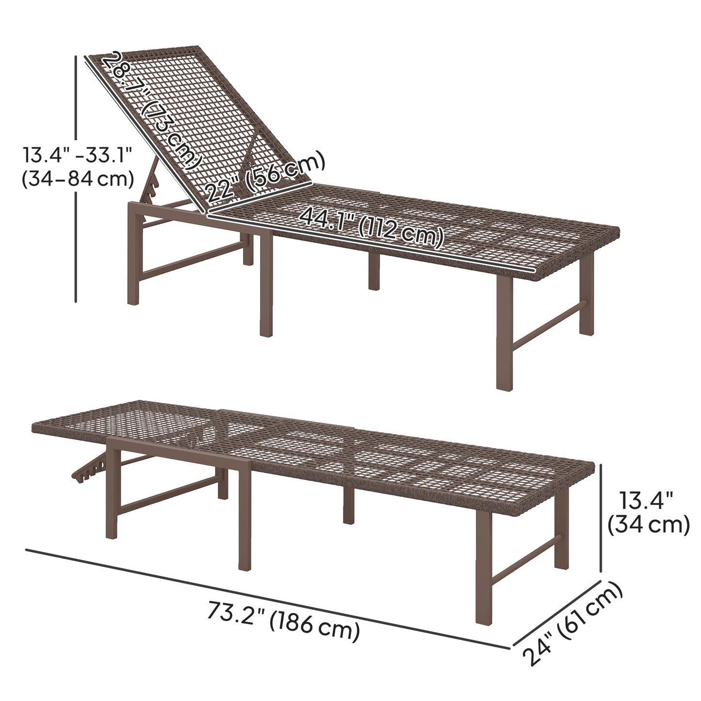 Outsunny Outdoor Wicker Lounge Chair, Rattan Reclining Sun Lounger with Adjustable Backrest, Brown