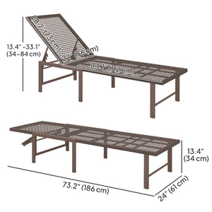 Chaise longue d'extérieur en osier inclinable en rotin avec dossier réglable, marron