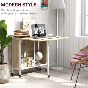 Table de salle à manger pliante extensible pour petits espaces, 6 roulettes, bois naturel