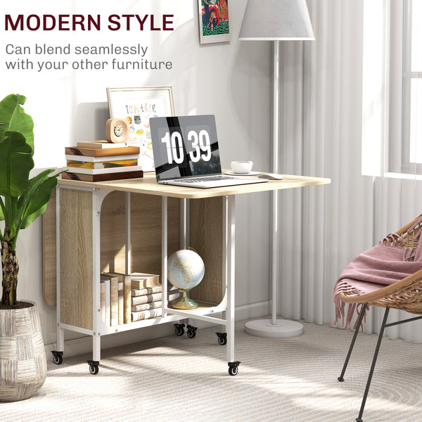 Table de salle à manger pliante extensible pour petits espaces, 6 roulettes, bois naturel