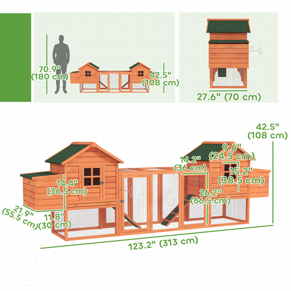 123" Extra Large Chicken Coop Wooden Poultry House Rabbit Hutch Hen Backyard with Outdoor Run Ramps and Nesting Boxes