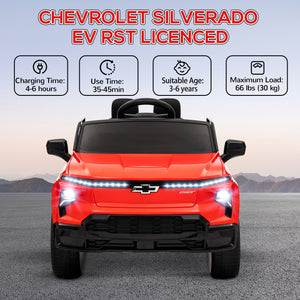 Voiture 12V Chevrolet Silverado électrique RST sous licence avec télécommande, rouge