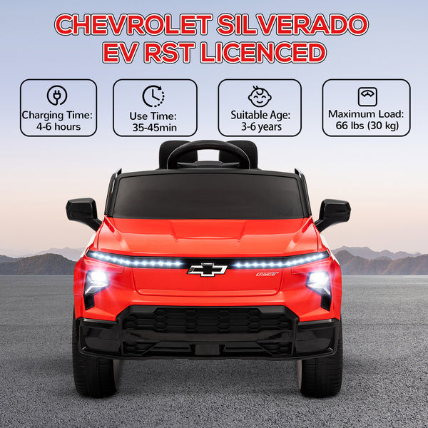 Voiture 12V Chevrolet Silverado électrique RST sous licence avec télécommande, rouge