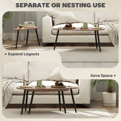 Ensemble de 2 tables basses industrielles avec pieds en acier, marron