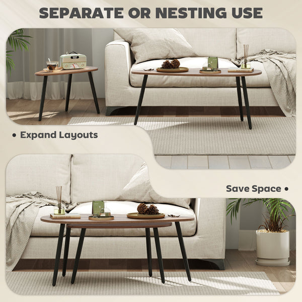 Ensemble de 2 tables basses industrielles avec pieds en acier, marron