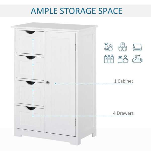 Bathroom storage cabinet with adjustable shelf and 4 drawers, white