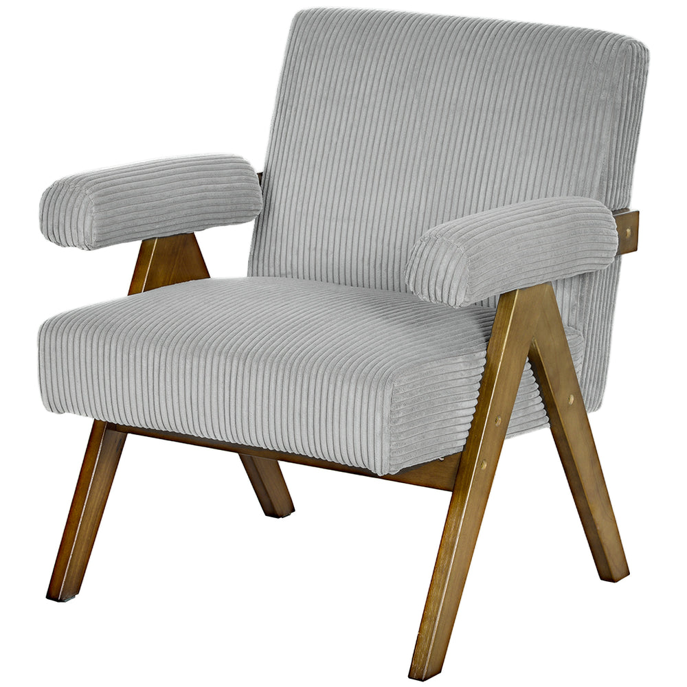 Fauteuil d'appoint en velours côtelé avec assise large et accoudoirs rembourrés, gris clair