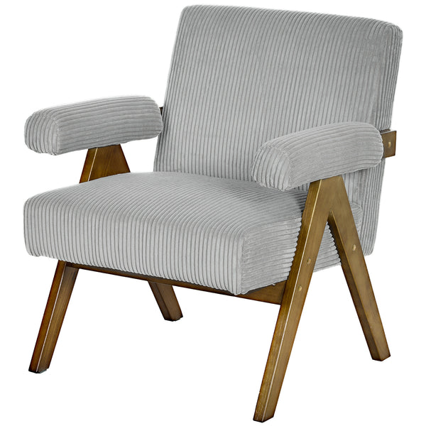 Fauteuil d'appoint en velours côtelé avec assise large et accoudoirs rembourrés, gris clair