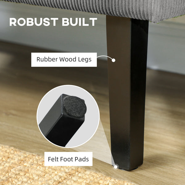 Canapé 2 places avec ports USB en velours côtelé avec pieds en bois, gris