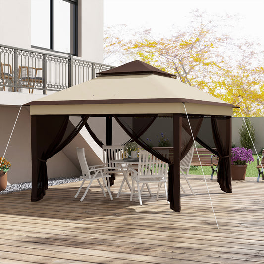 Gazebo pliant 3,3 x 3,3 m réglable avec toit UV30+, rideaux en maille amovibles, beige
